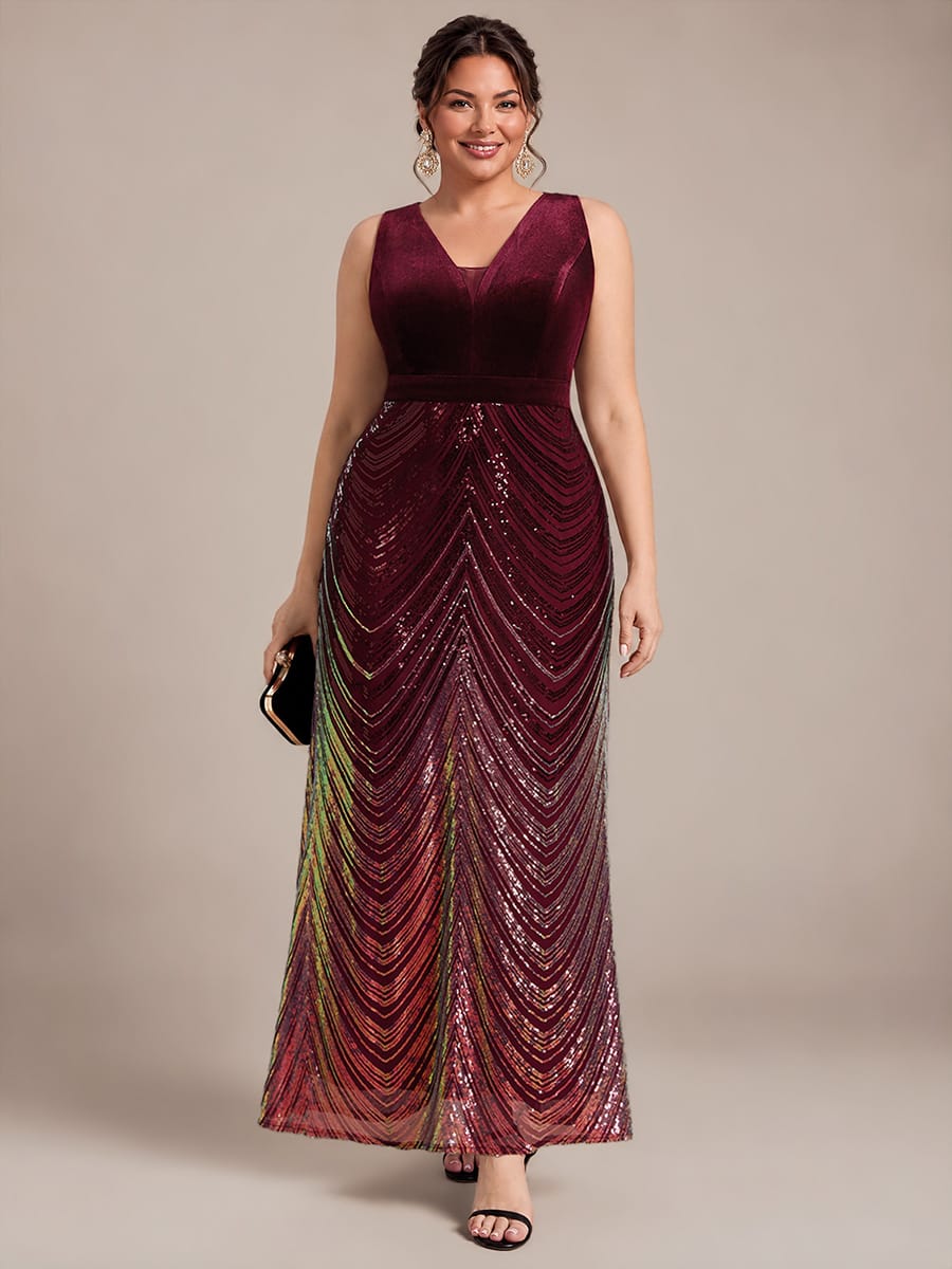 Sequin Sleeveless Mermaid Dress #color_Burgundy