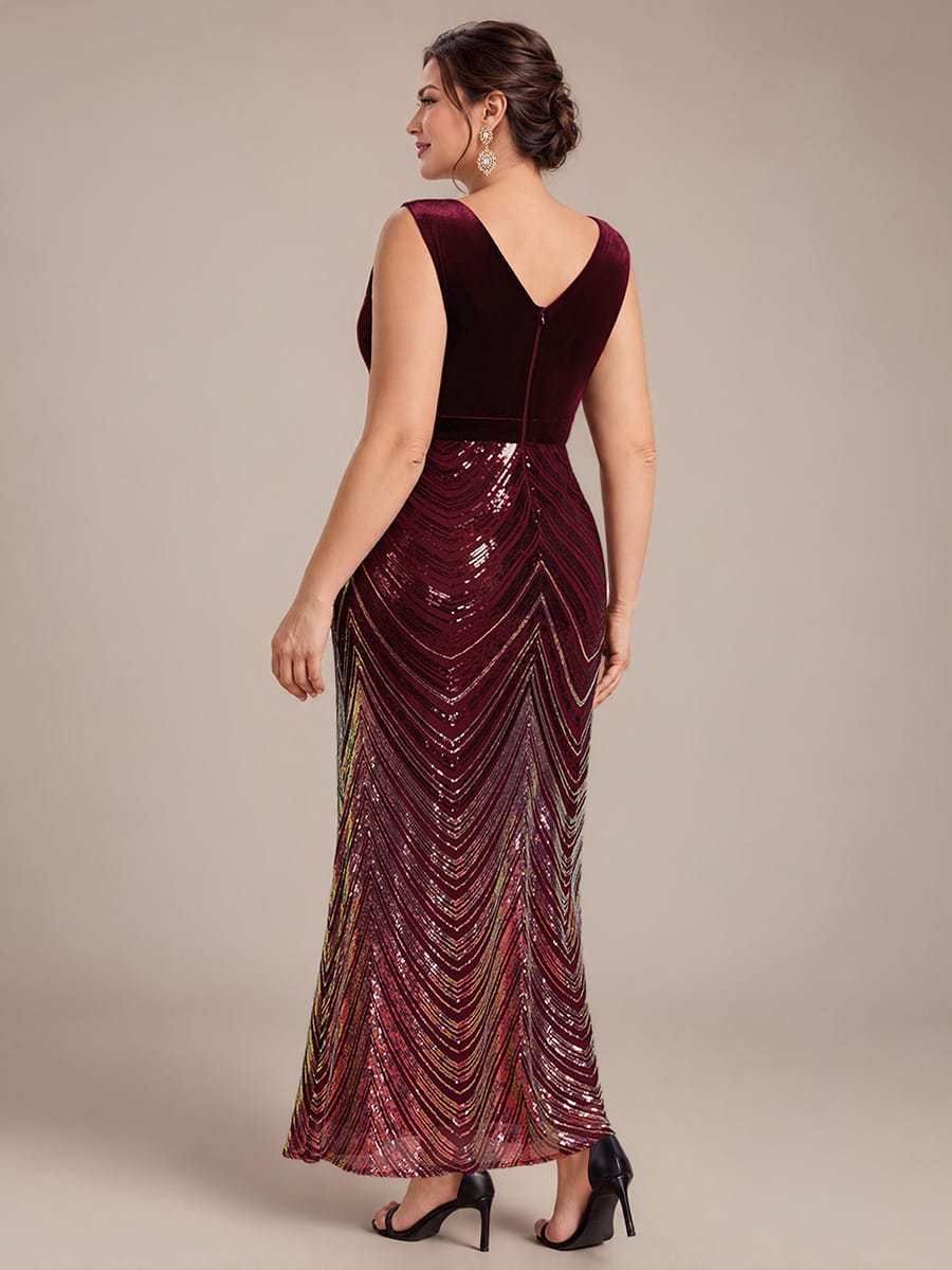 Sequin Sleeveless Mermaid Dress #color_Burgundy