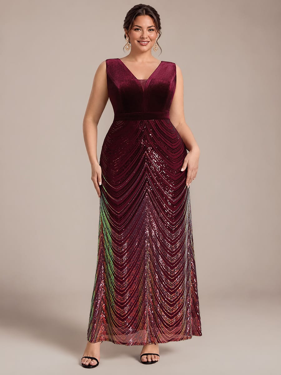 Sequin Sleeveless Mermaid Dress #color_Burgundy
