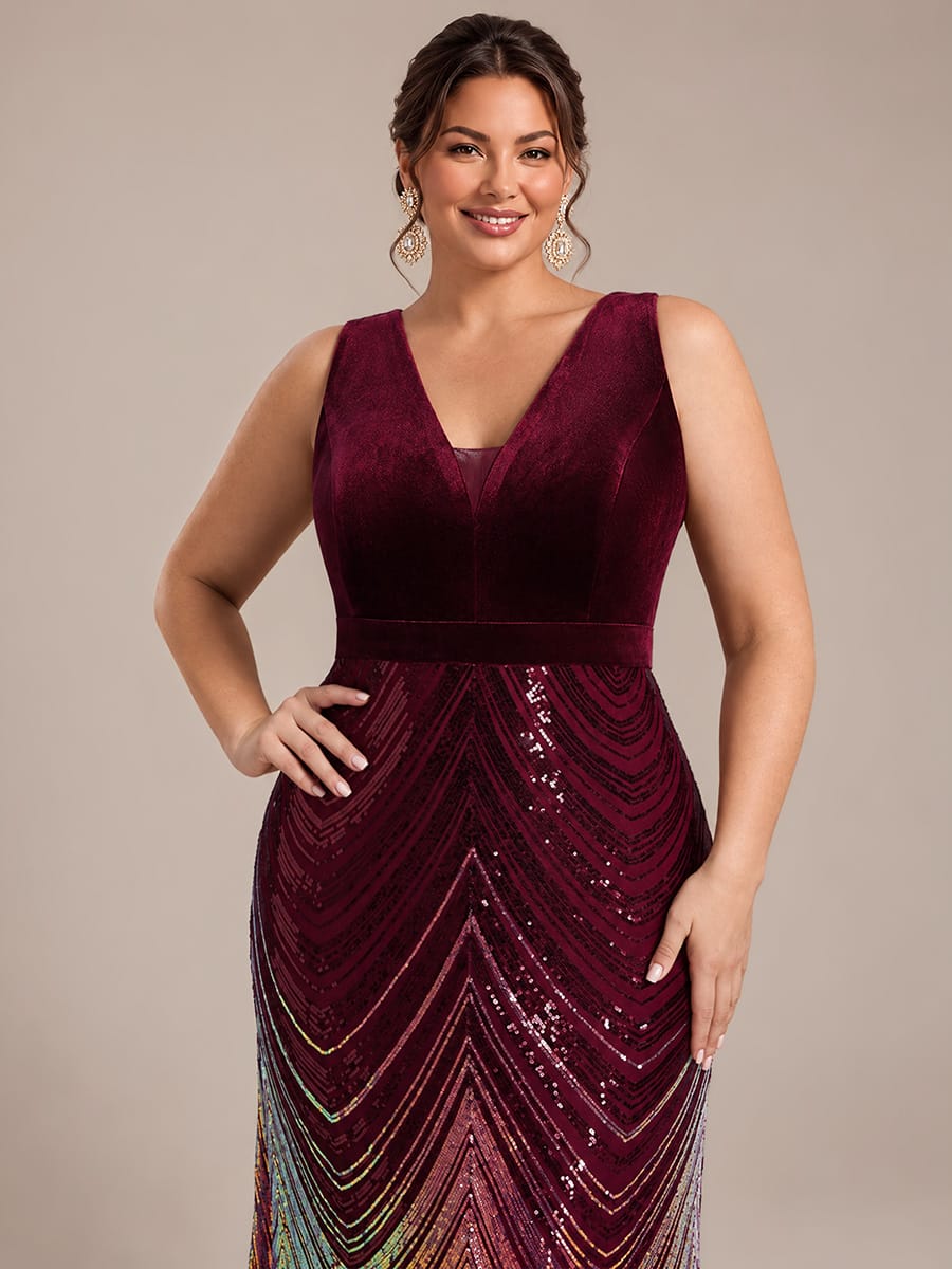 Sequin Sleeveless Mermaid Dress #color_Burgundy