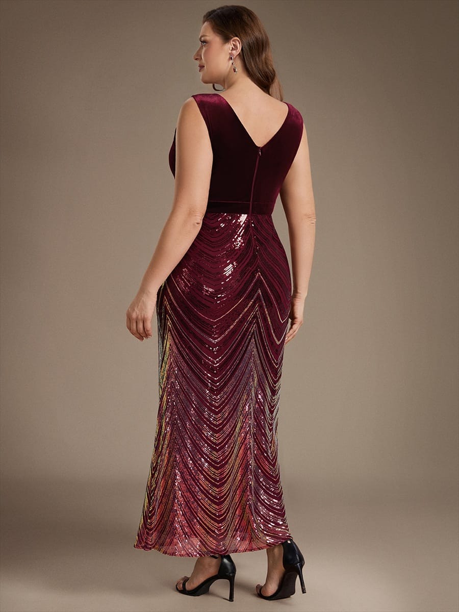 Sequin Sleeveless Mermaid Dress #color_Burgundy