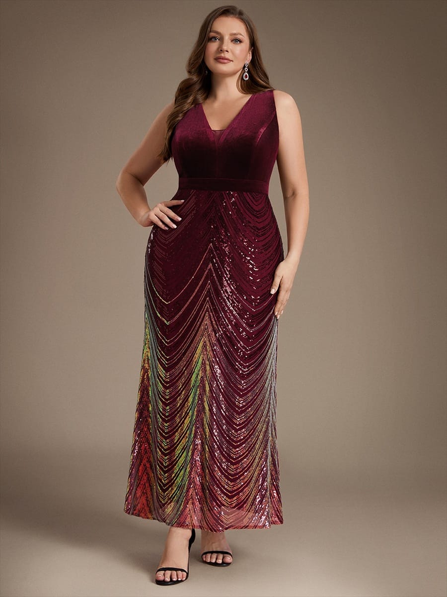 Sequin Sleeveless Mermaid Dress #color_Burgundy