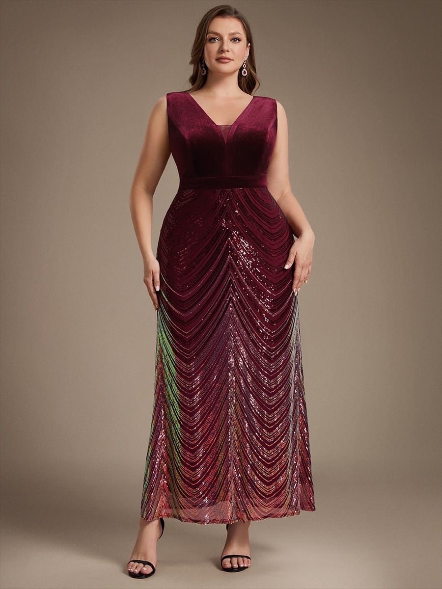 Sequin Sleeveless Mermaid Dress #color_Burgundy
