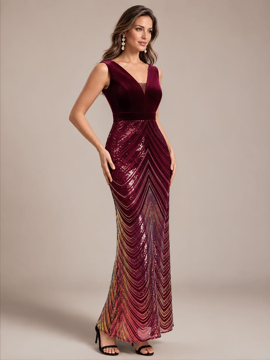 Sequin Sleeveless Mermaid Dress #color_Burgundy