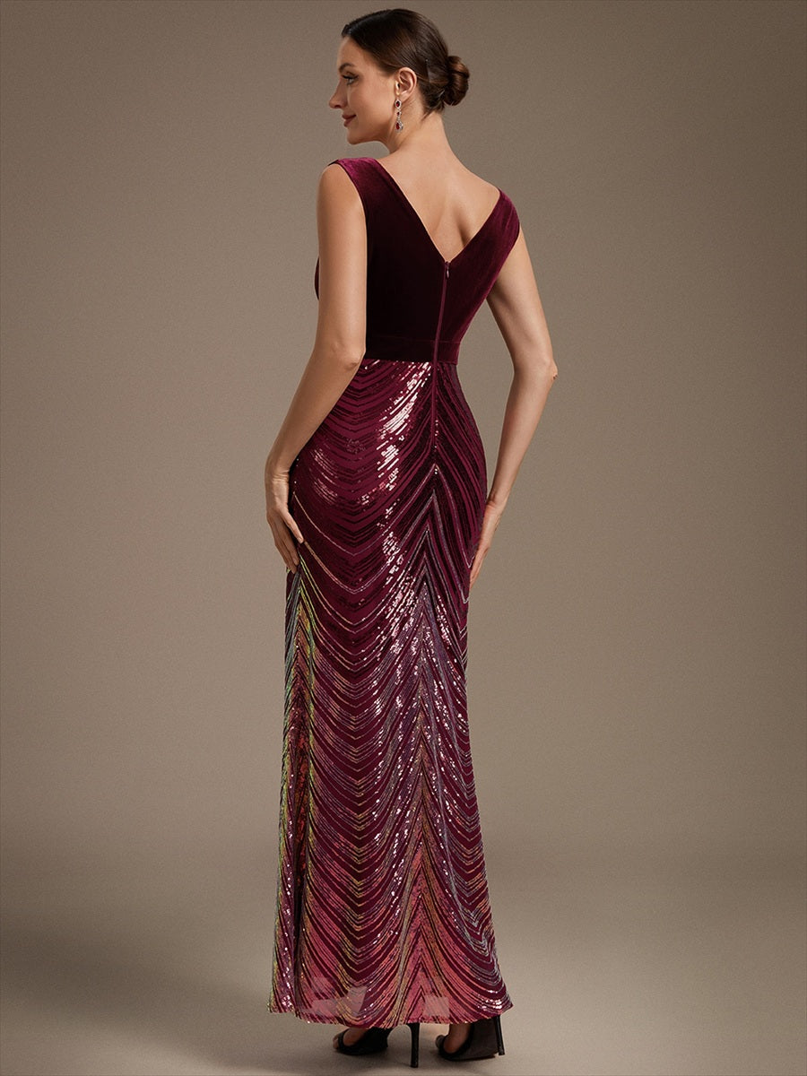 Sequin Sleeveless Mermaid Dress #color_Burgundy