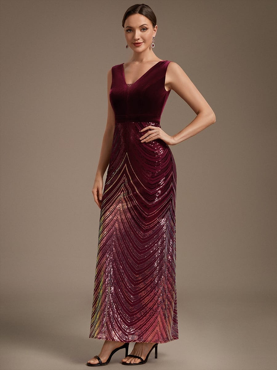 Sequin Sleeveless Mermaid Dress #color_Burgundy