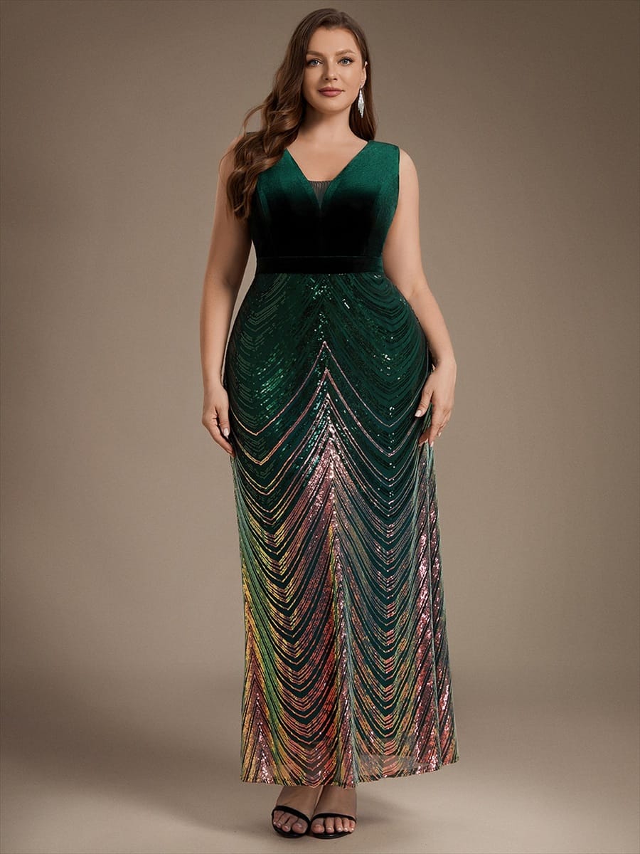 Sequin Sleeveless Mermaid Dress #color_Dark Green