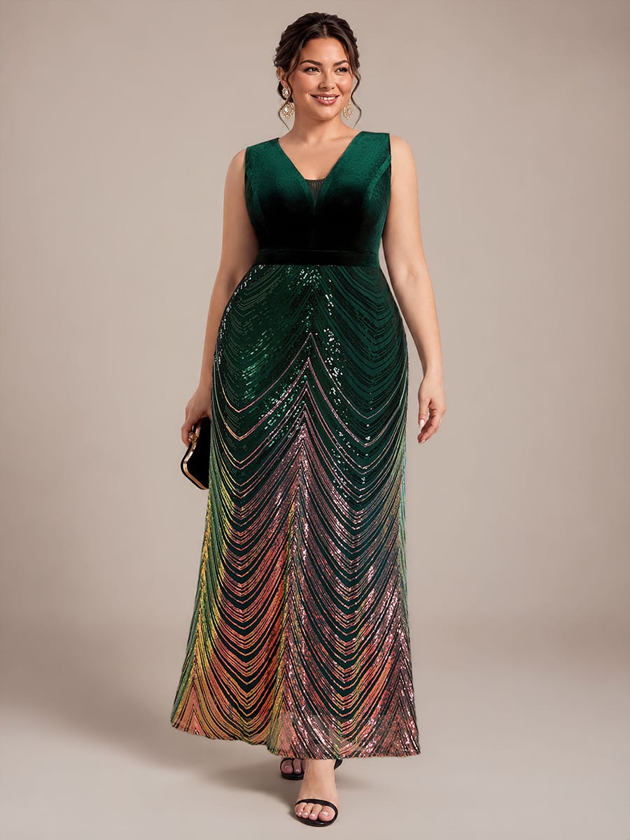 Sequin Sleeveless Mermaid Dress #color_Dark Green