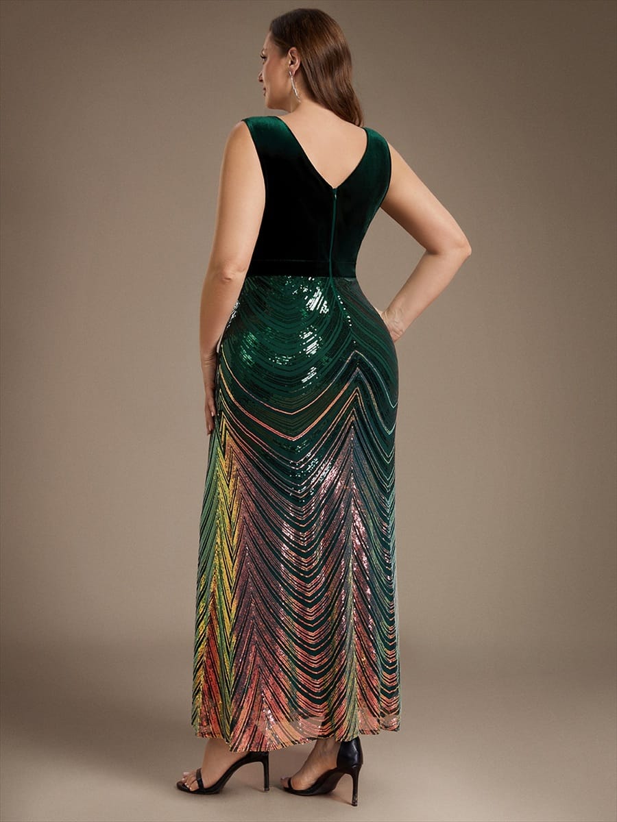 Sequin Sleeveless Mermaid Dress #color_Dark Green
