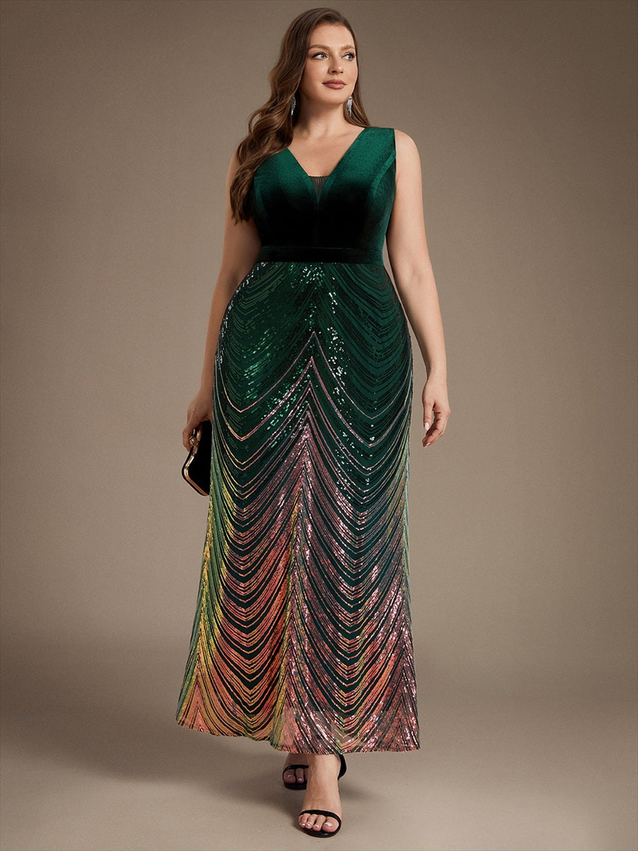 Sequin Sleeveless Mermaid Dress #color_Dark Green
