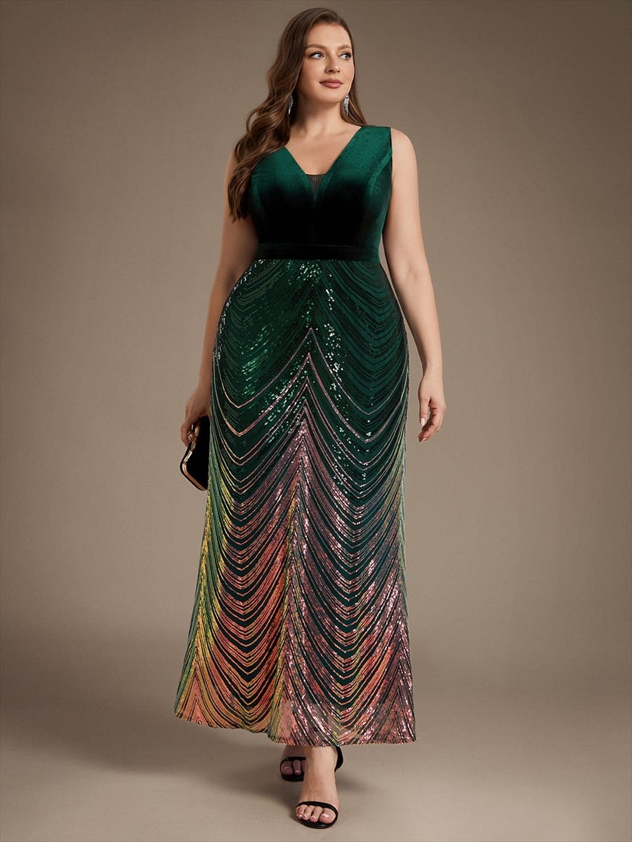 Sequin Sleeveless Mermaid Dress #color_Dark Green