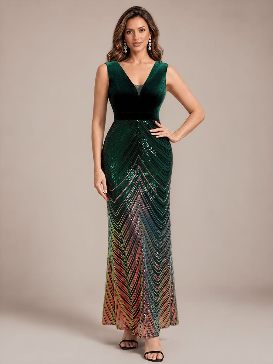 Sequin Sleeveless Mermaid Dress #color_Dark Green