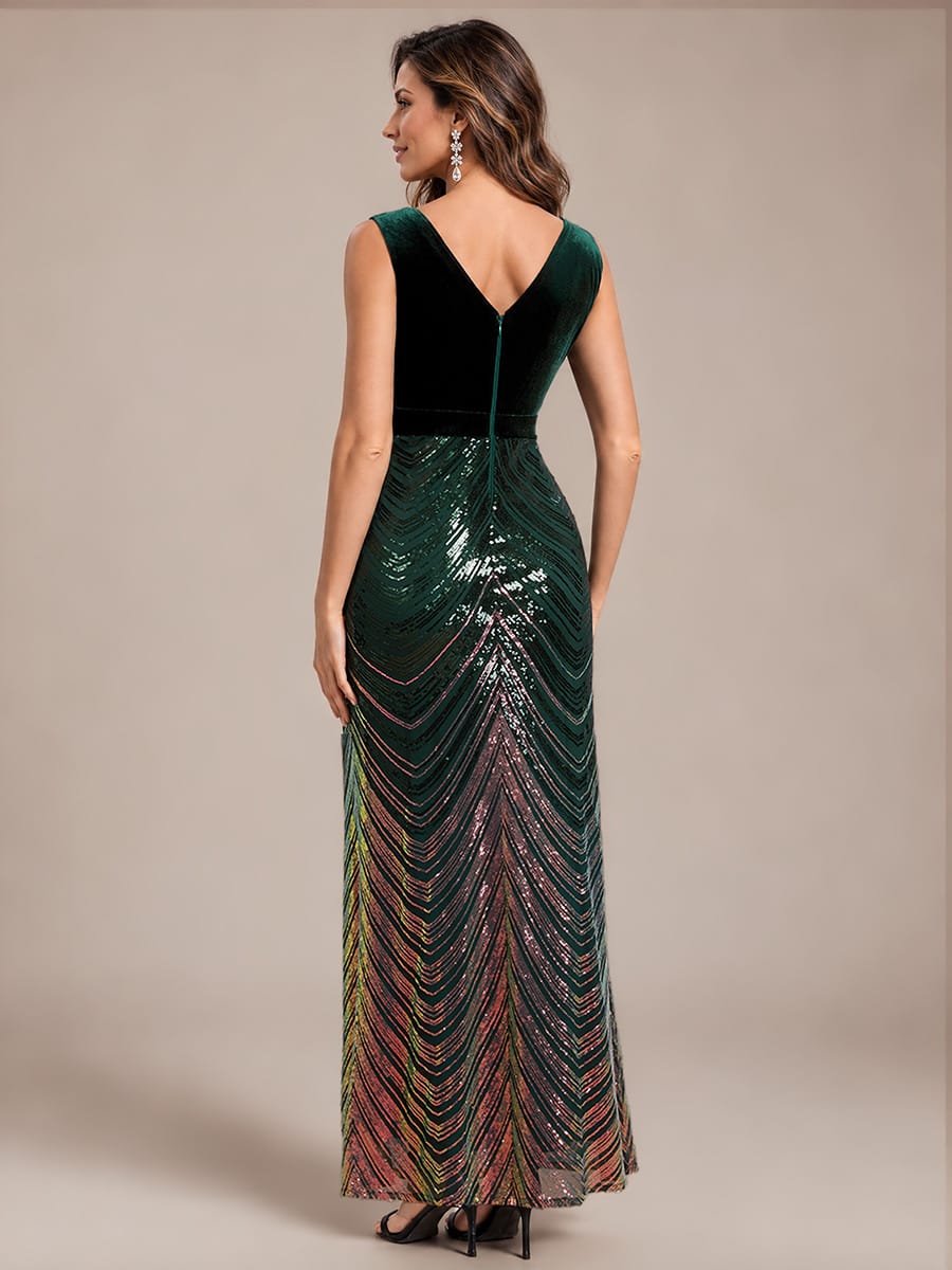 Sequin Sleeveless Mermaid Dress #color_Dark Green