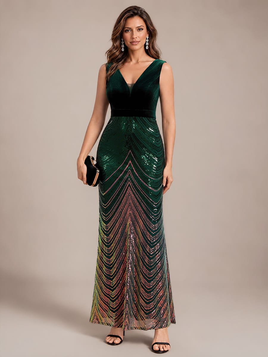 Sequin Sleeveless Mermaid Dress #color_Dark Green
