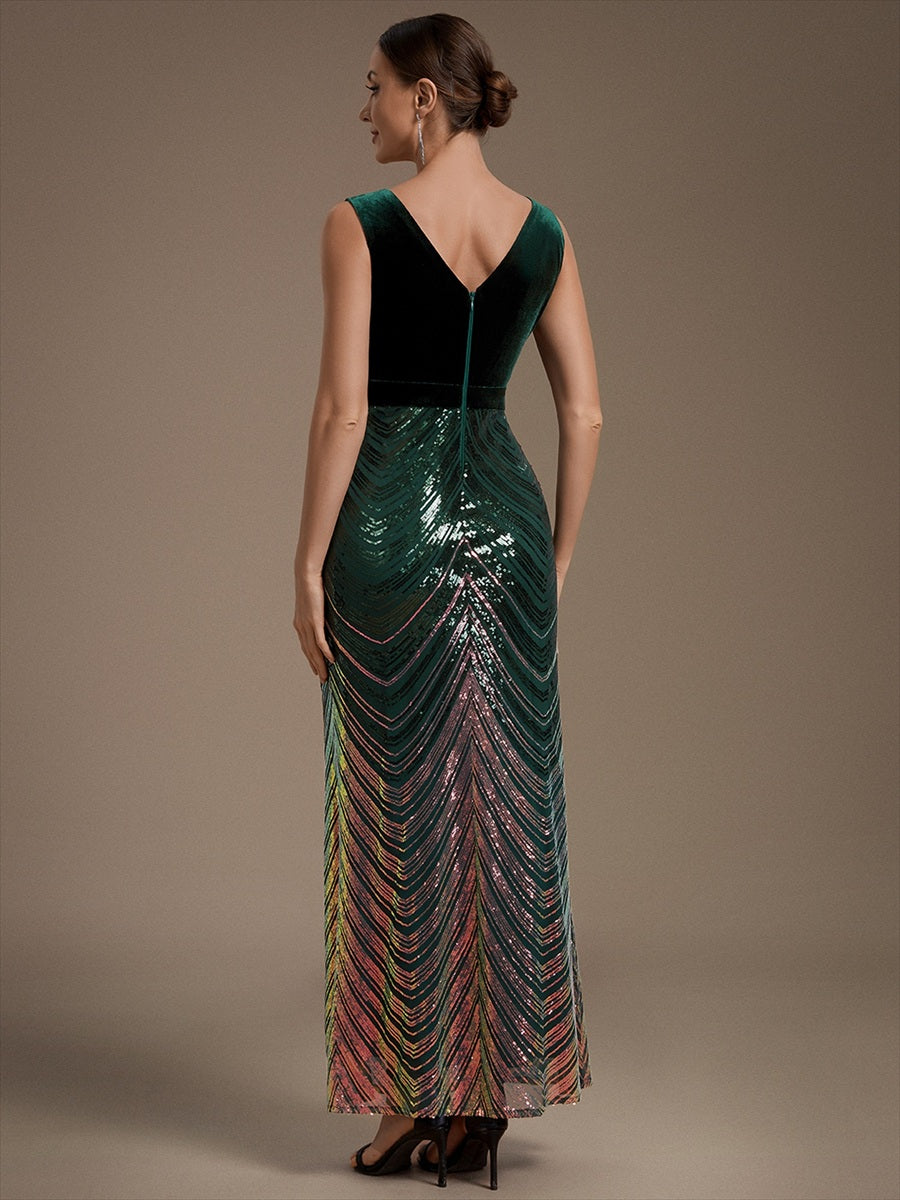 Sequin Sleeveless Mermaid Dress #color_Dark Green