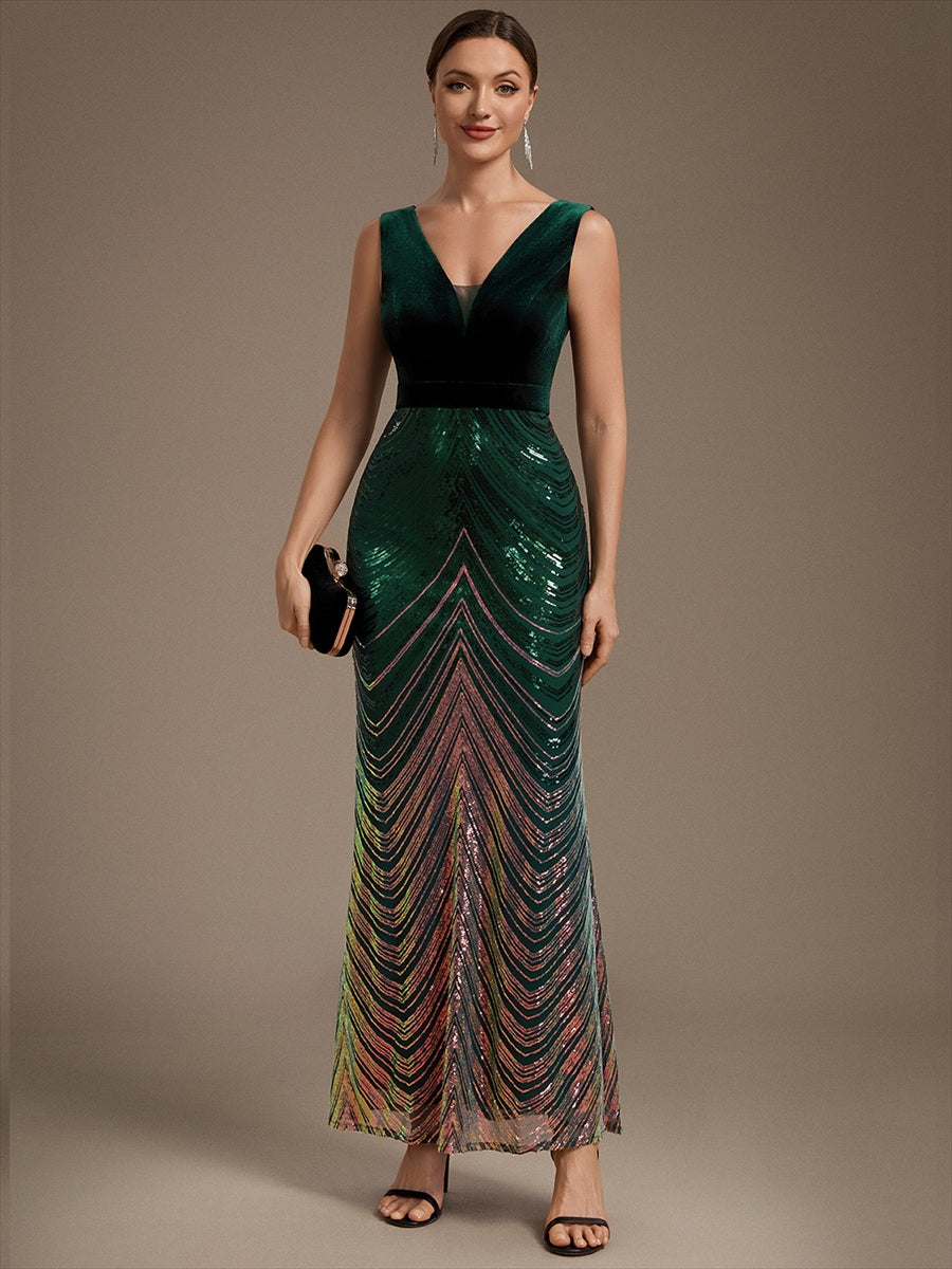 Sequin Sleeveless Mermaid Dress #color_Dark Green