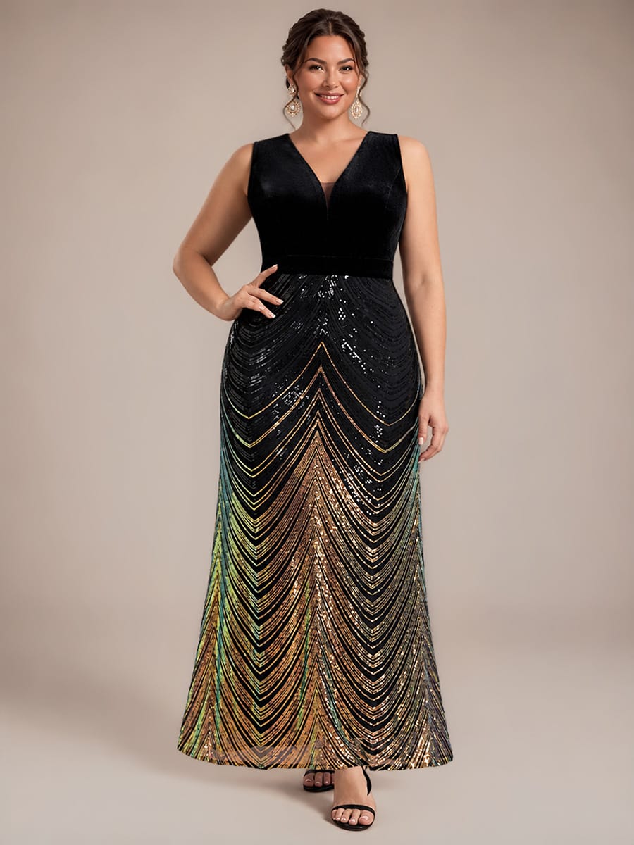 Sequin Sleeveless Mermaid Dress #color_Midnight Black&Gold