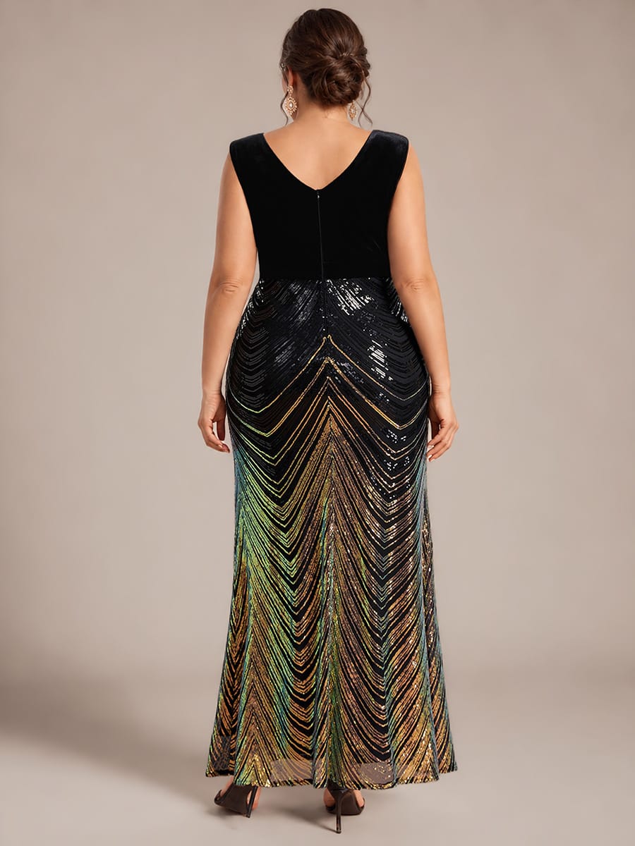 Sequin Sleeveless Mermaid Dress #color_Midnight Black&Gold