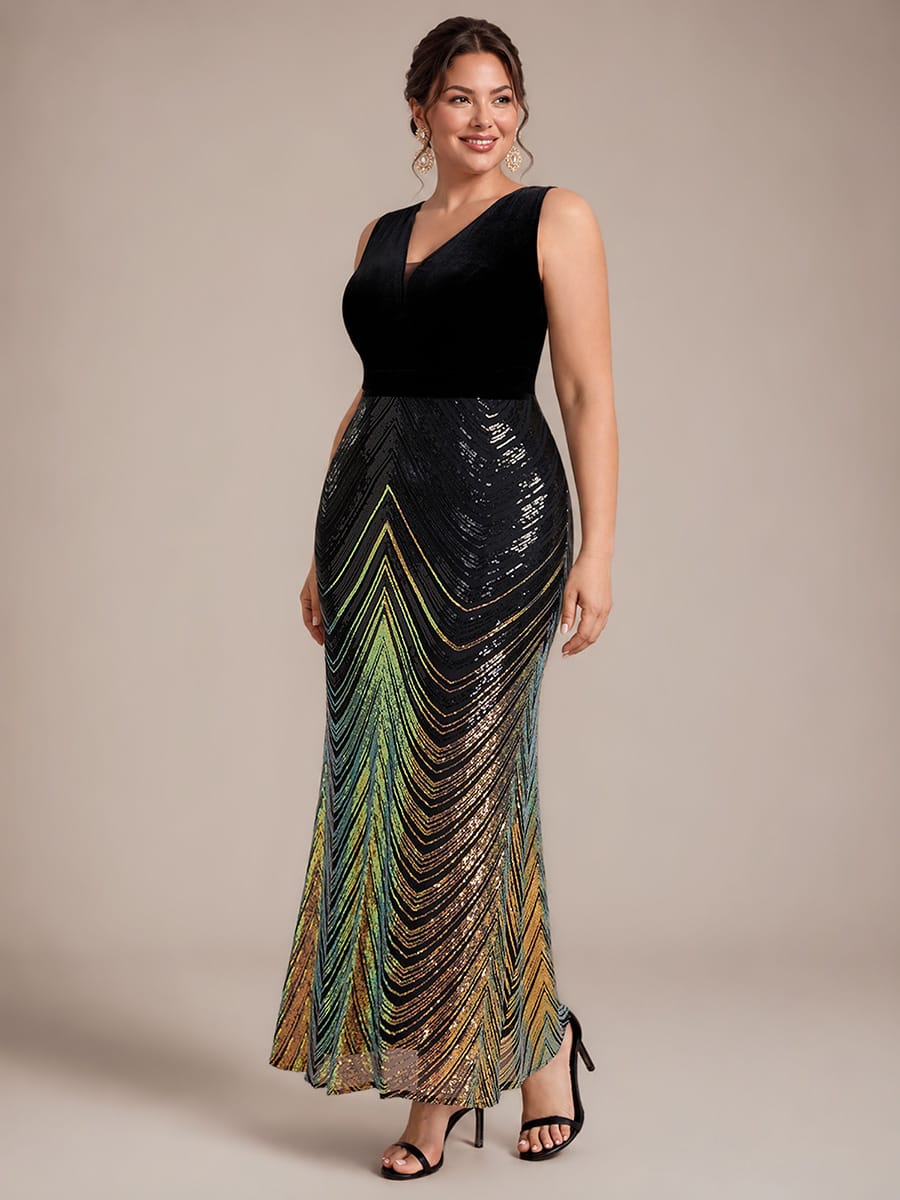Sequin Sleeveless Mermaid Dress #color_Midnight Black&Gold