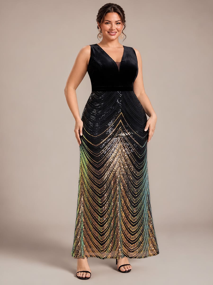 Sequin Sleeveless Mermaid Dress #color_Midnight Black&Gold