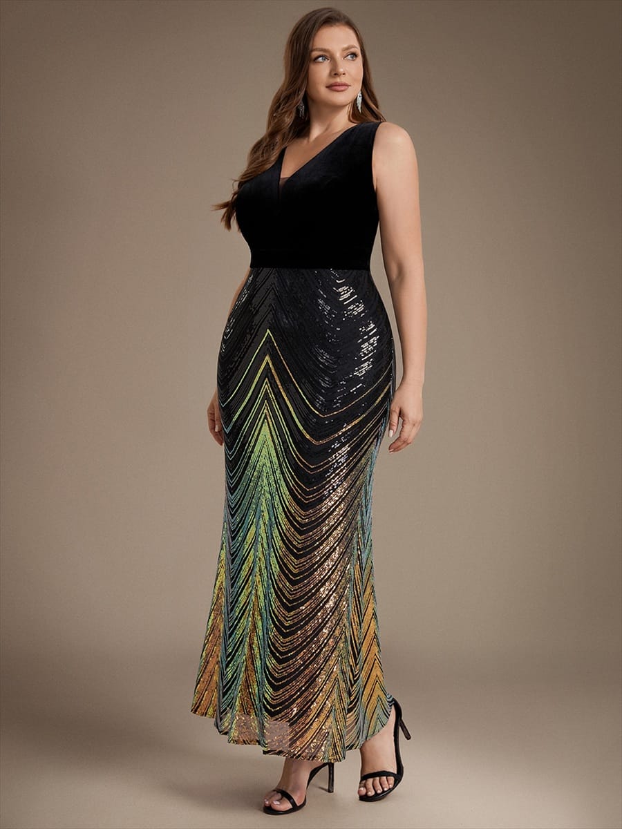 Sequin Sleeveless Mermaid Dress #color_Black & Gold