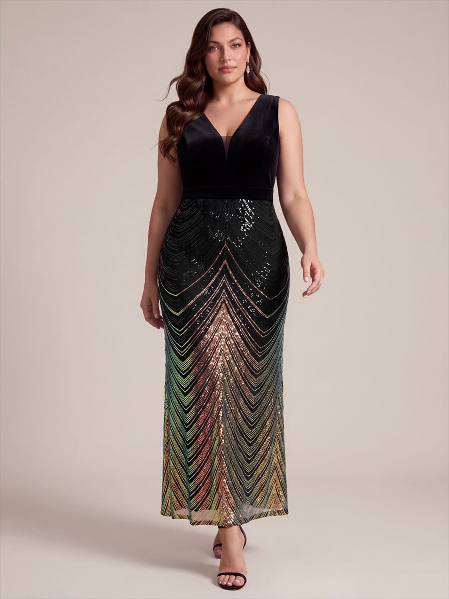 Sequin Sleeveless Mermaid Dress #color_Midnight Black&Gold