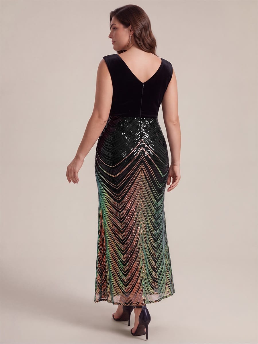 Sequin Sleeveless Mermaid Dress #color_Midnight Black&Gold