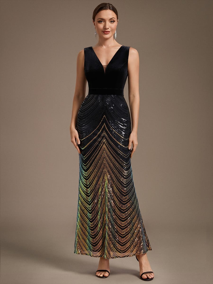 Sequin Sleeveless Mermaid Dress #color_Black & Gold