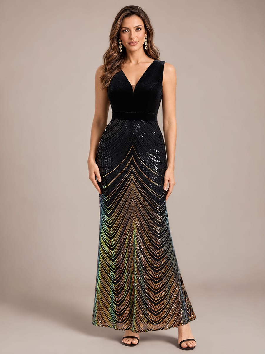 Sequin Sleeveless Mermaid Dress #color_Midnight Black&Gold