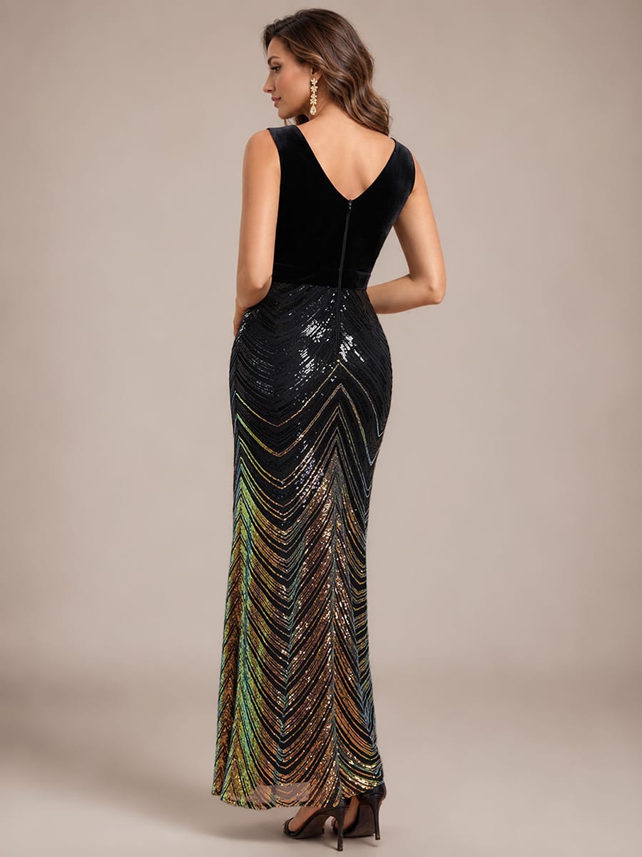 Sequin Sleeveless Mermaid Dress #color_Midnight Black&Gold