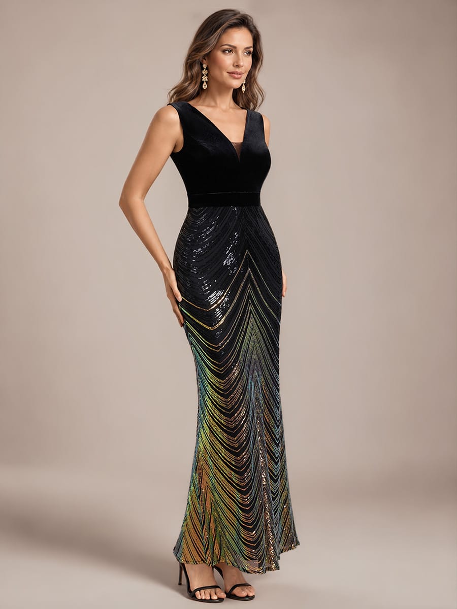 Sequin Sleeveless Mermaid Dress #color_Midnight Black&Gold