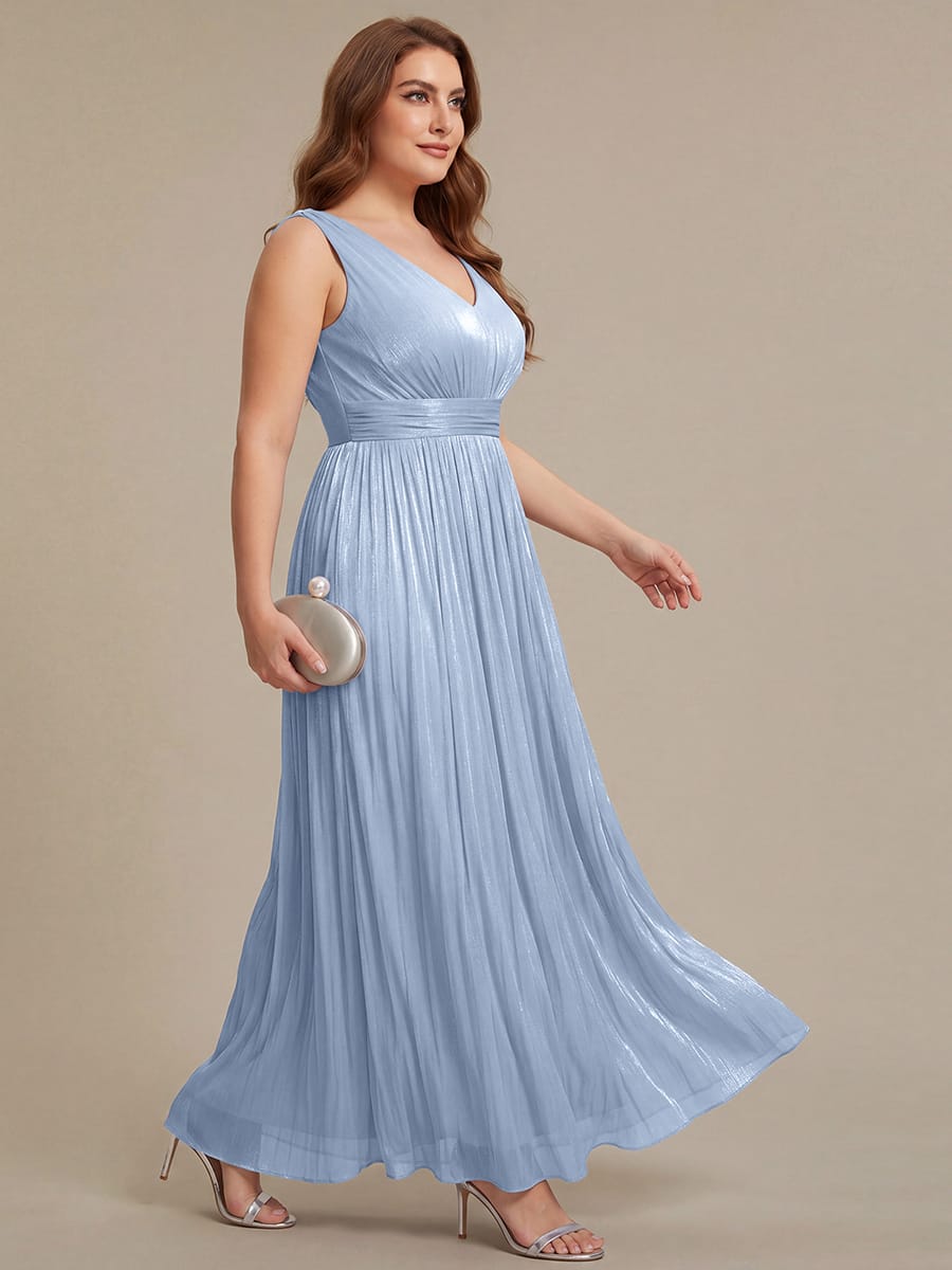 Gathered Sea-island filament fabircs Sleeveless Dress #color_Dusty Blue