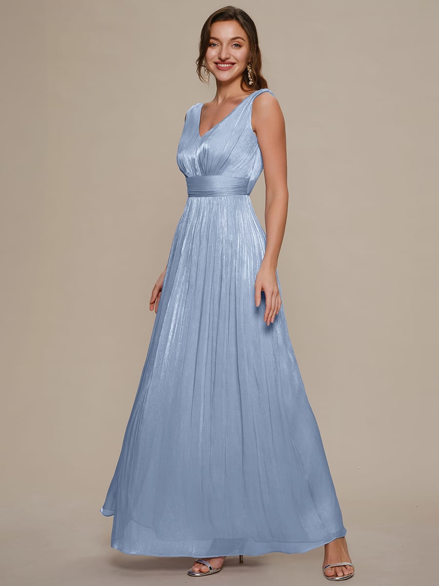 Gathered Sea-island filament fabircs Sleeveless Dress #color_Dusty Blue