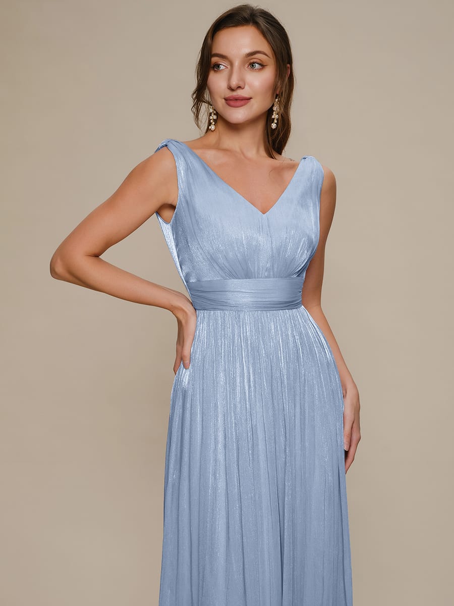 Gathered Sea-island filament fabircs Sleeveless Dress #color_Dusty Blue