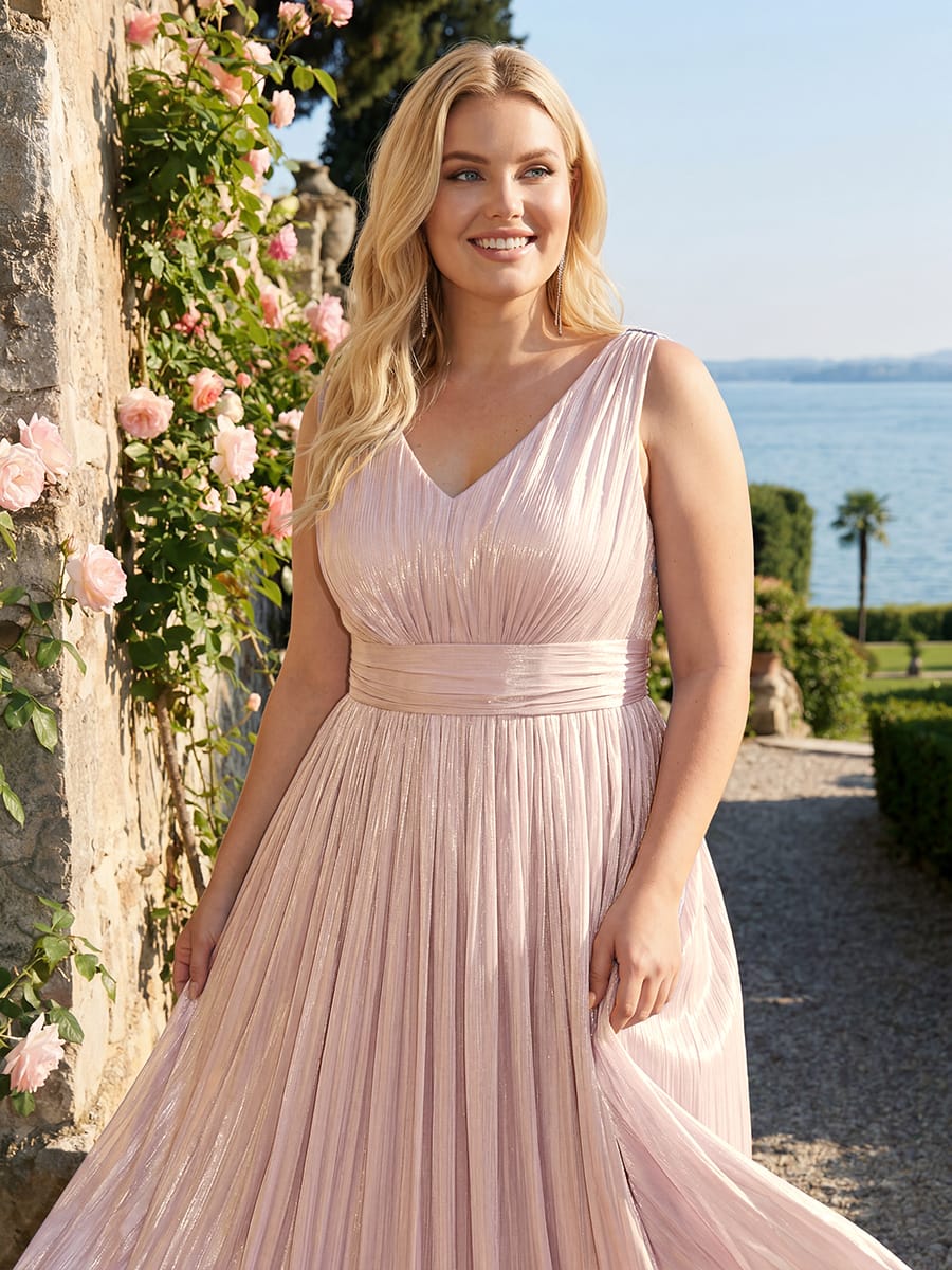 Gathered Sea-island filament fabircs Sleeveless Dress #color_Dusty Rose