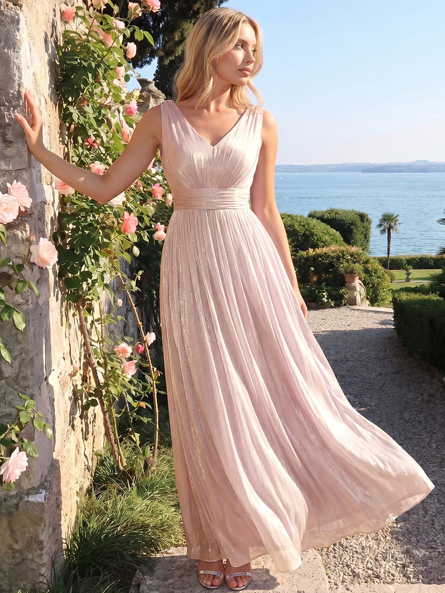 Gathered Sea-island filament fabircs Sleeveless Dress #color_Dusty Rose