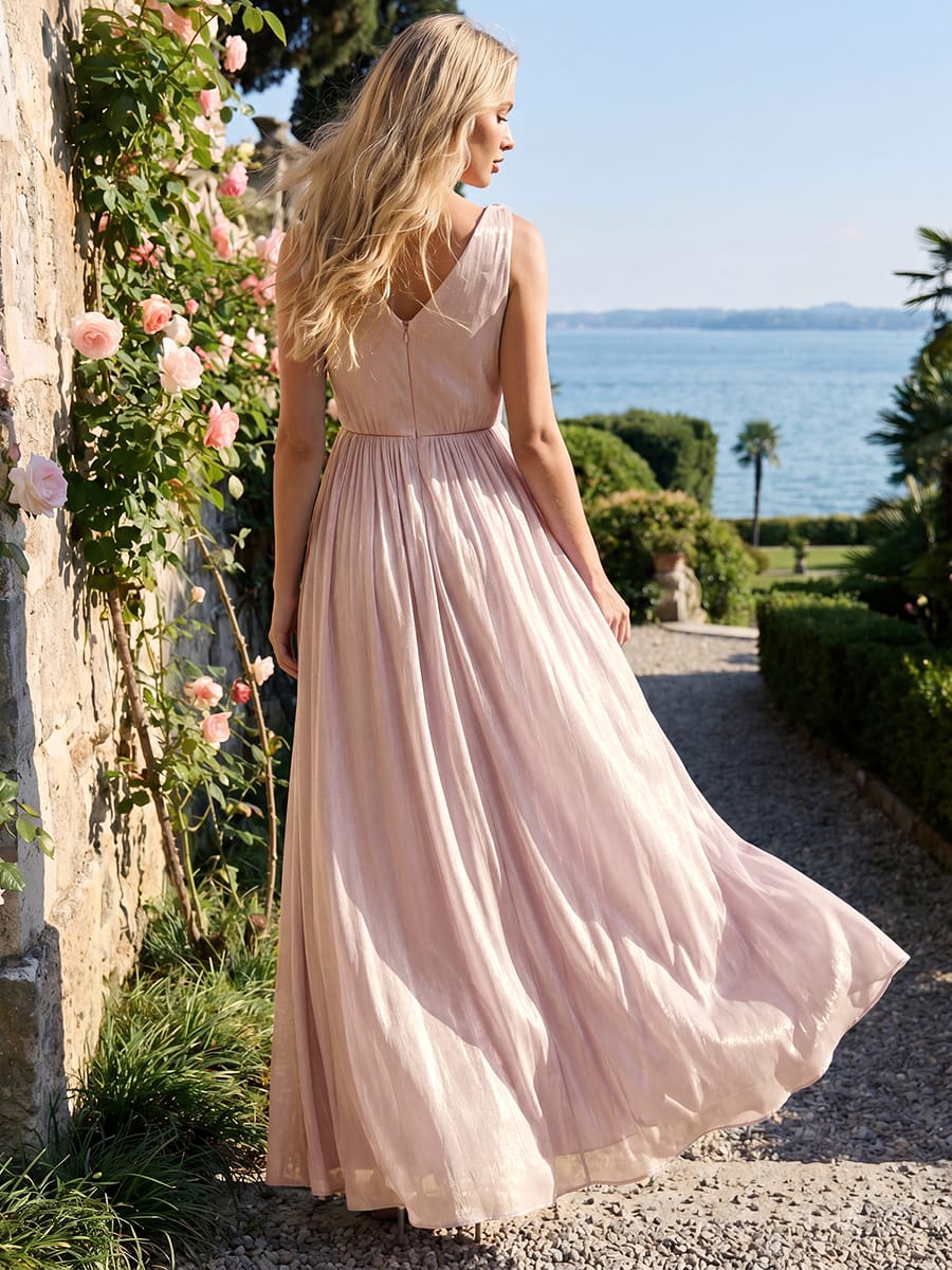 Gathered Sea-island filament fabircs Sleeveless Dress #color_Dusty Rose