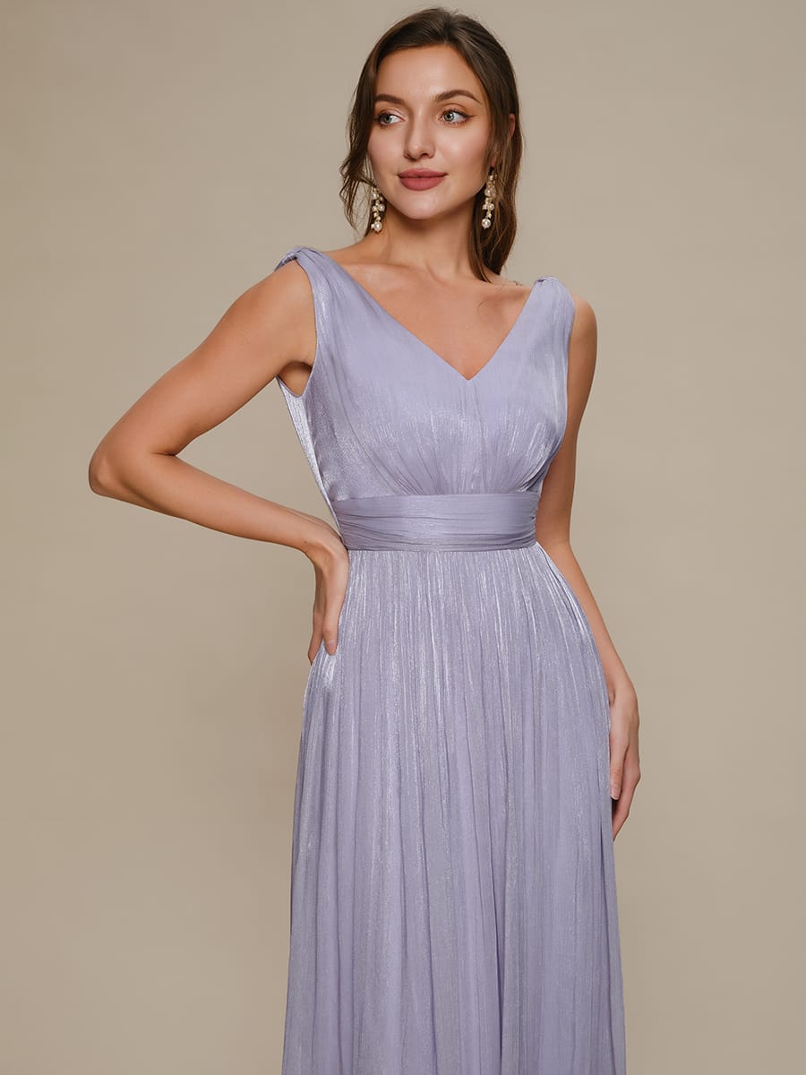 Gathered Sea-island filament fabircs Sleeveless Dress #color_Frosted Lilac
