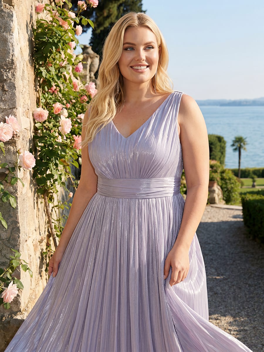 Gathered Sea-island filament fabircs Sleeveless Dress #color_Frosted Lilac