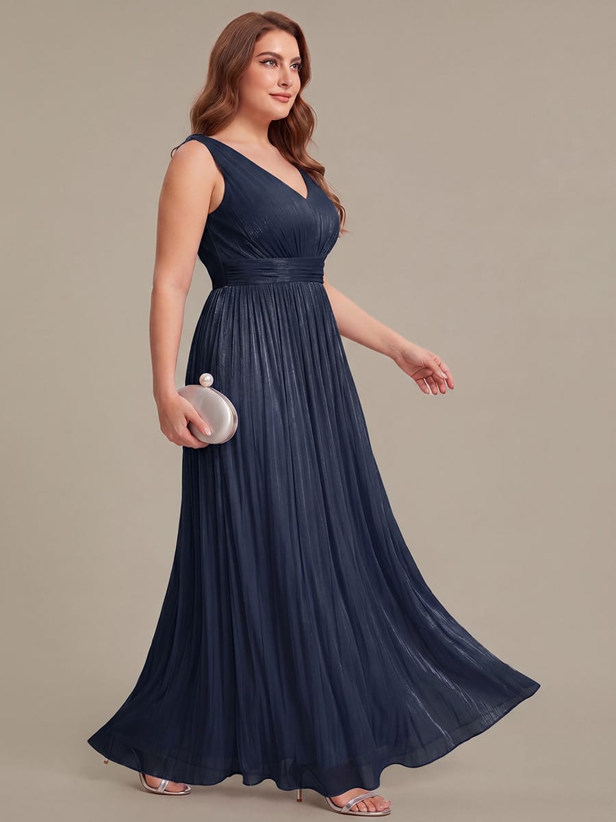 Gathered Sea-island filament fabircs Sleeveless Dress #color_Navy Blue