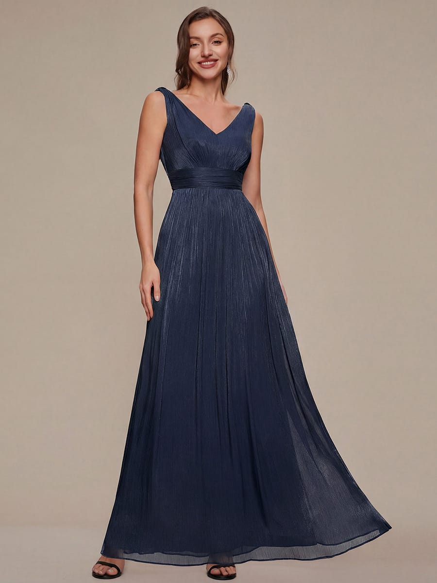 Gathered Sea-island filament fabircs Sleeveless Dress #color_Navy Blue
