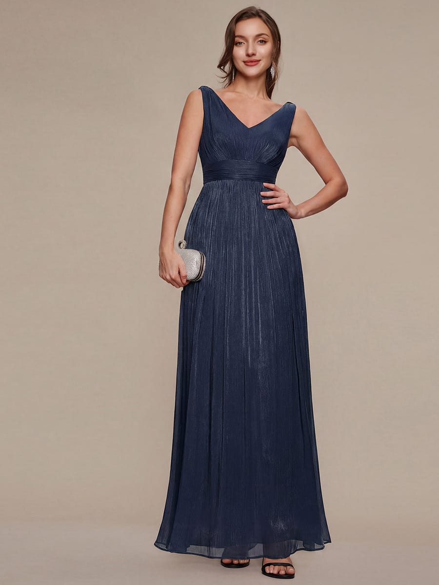 Gathered Sea-island filament fabircs Sleeveless Dress #color_Navy Blue