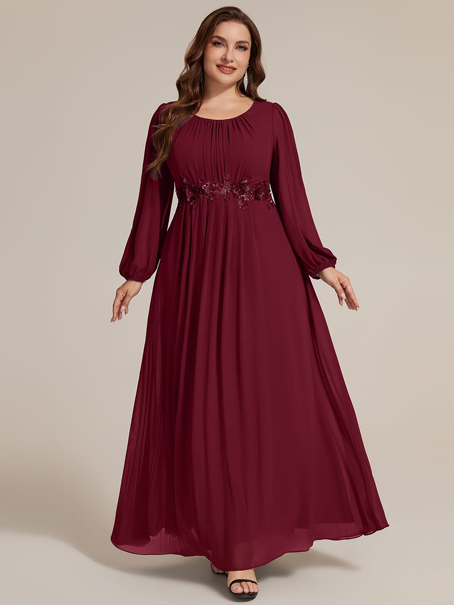 Chiffon Puff Sleeve A-line Dress #color_Burgundy