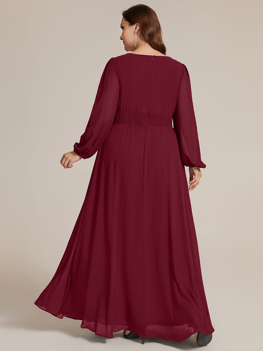 Chiffon Puff Sleeve A-line Dress #color_Burgundy