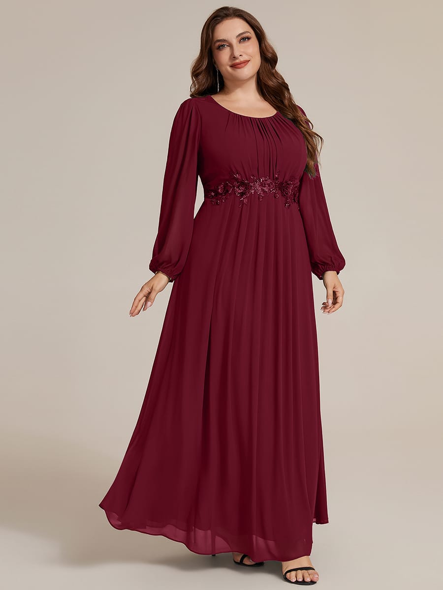 Chiffon Puff Sleeve A-line Dress #color_Burgundy