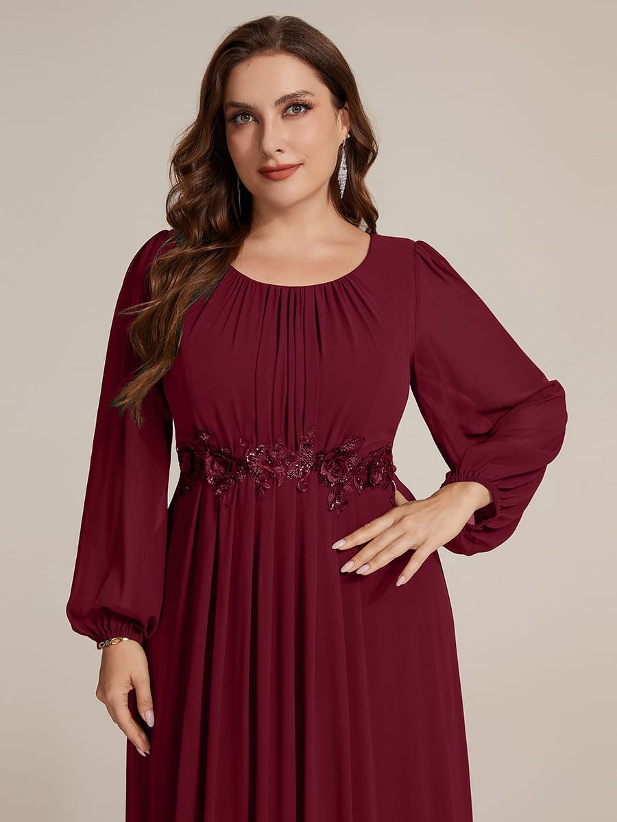 Chiffon Puff Sleeve A-line Dress #color_Burgundy