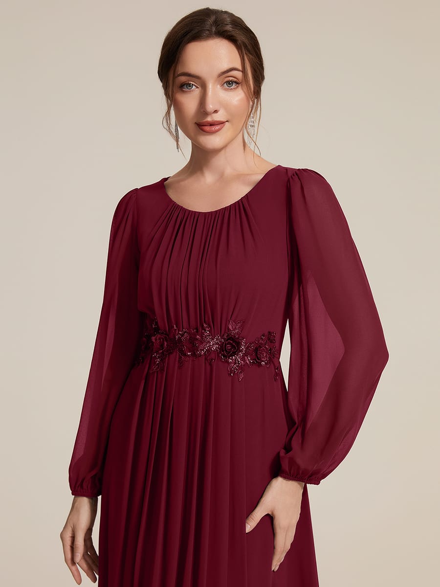 Chiffon Puff Sleeve A-line Dress #color_Burgundy