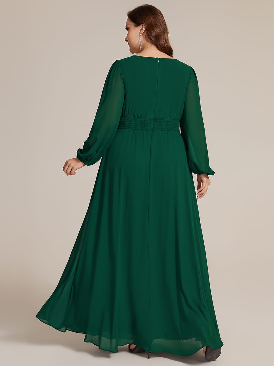 Chiffon Puff Sleeve A-line Dress #color_Dark Green