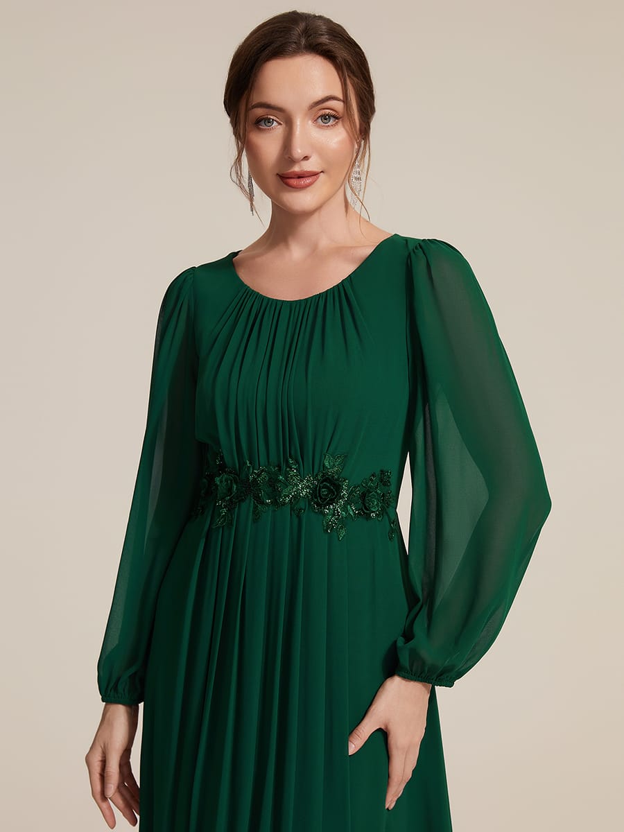 Chiffon Puff Sleeve A-line Dress #color_Dark Green