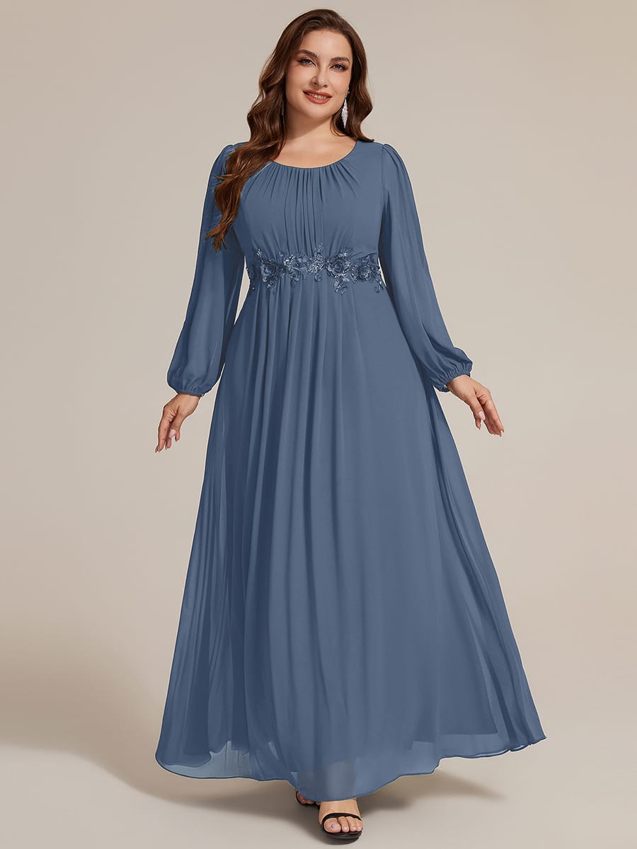 Chiffon Puff Sleeve A-line Dress #color_Dusty Blue